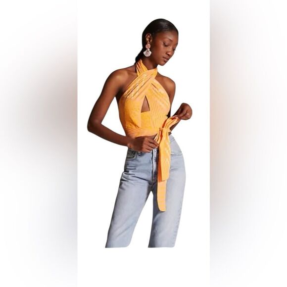 Eva Franco Anthropologie Citrus Orange Knit Summer Wrap Halter Top - Picture 3 of 9